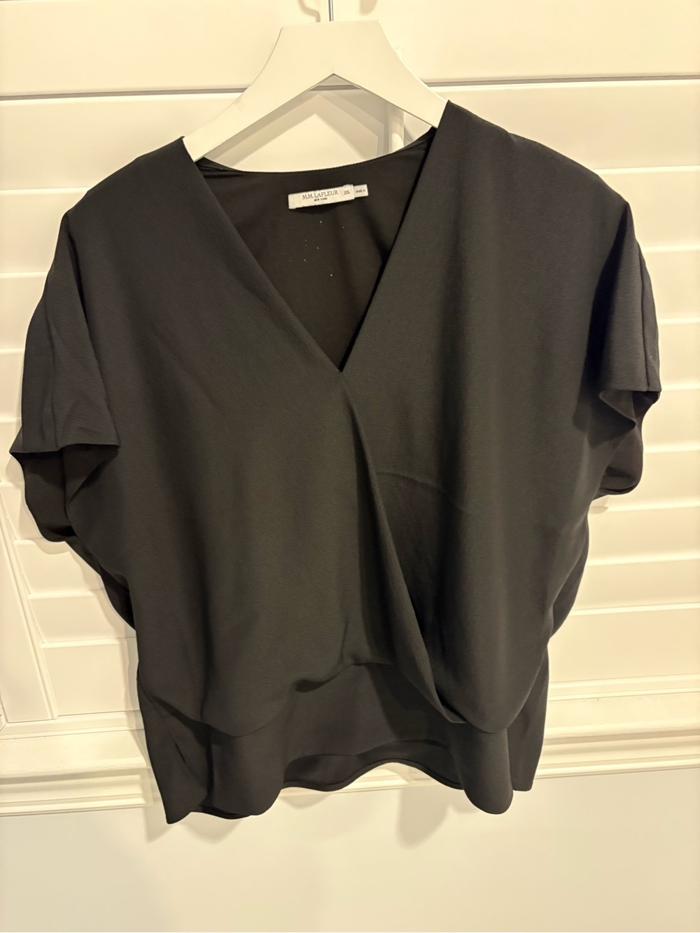 MM.LaFleur Antonia Black Draped V-Neck Blouse